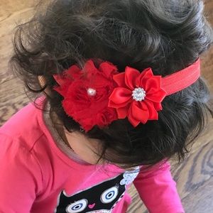 Infant girls pearl flower elastic headband